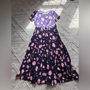 Navy Blue Maxi Dress with Pink Abstract Print